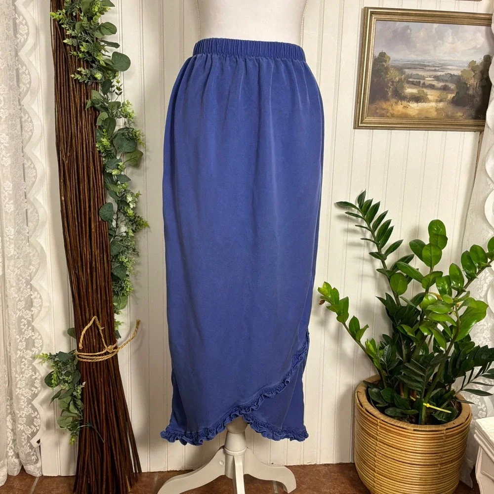 Russ Berens Malibu USA 2 Piece Set XS Blue Excellent Vintage Ruffle Tencel